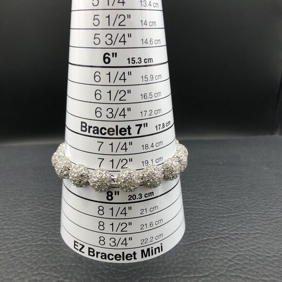 Rhinestone Stretch Bracelet Pave Crystal Snowball Bangle Adjustable 6.5 - 7.5 in - Picture 7 of 8